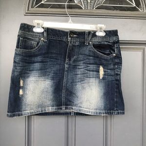 Forever 21 Jean Distressed Mini Skirt